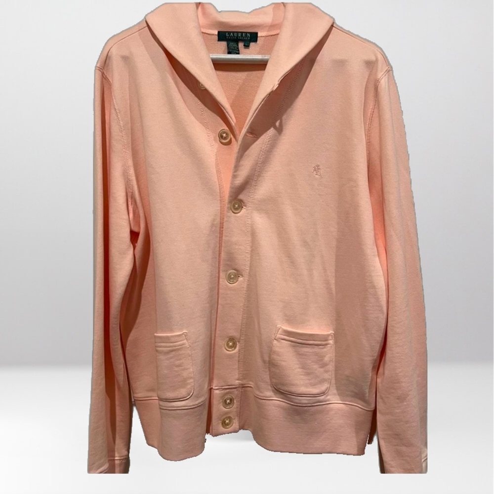 Lauren by Ralph Lauren Light Pink Button Up Cardigan Ladies Size Large EUC